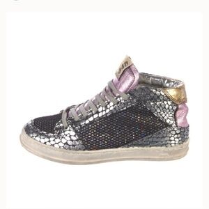 P448 silver, pink, & gold high-top sneakers